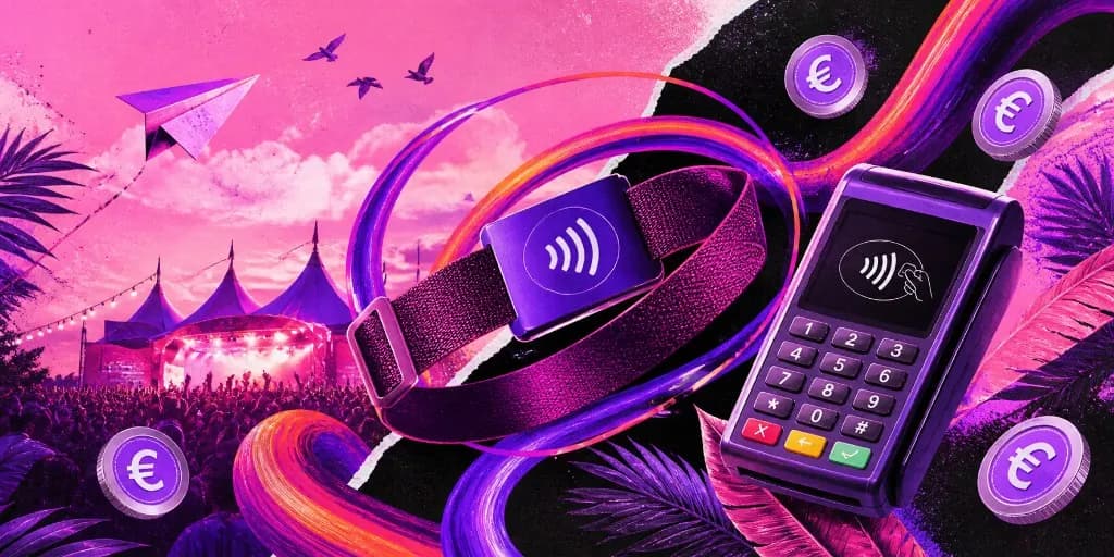 Cashless payment: festival wristband and payment terminal at a festival